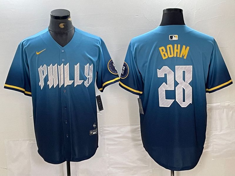 Men Philadelphia Phillies 28 Bohm Blue City Edition Nike 2024 MLB Jersey style 1